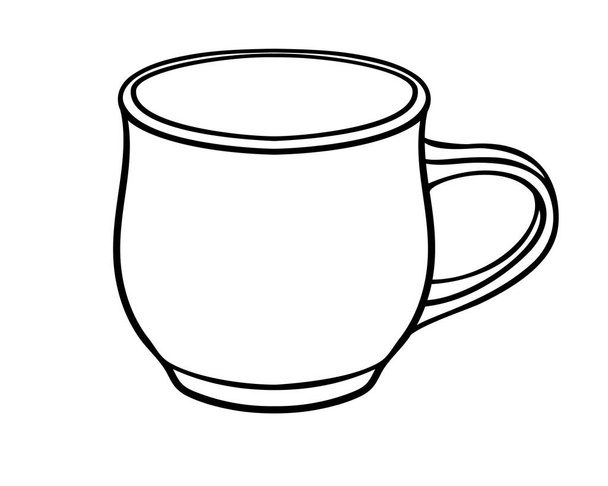 Small cup - vector linear picture for coloring. Mug - an element for a coloring book. Outline. Hand drawing. - Vecteur, image