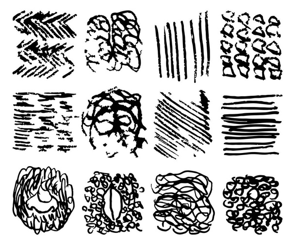 Establecer patrón de rayas dibujadas a mano. Blanco y negro. Elementos de diseño trazos dibujados (el efecto de las plumas de gel
) - Vector, Imagen