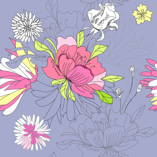 Seamless wallpaper with flowers - Vector, afbeelding