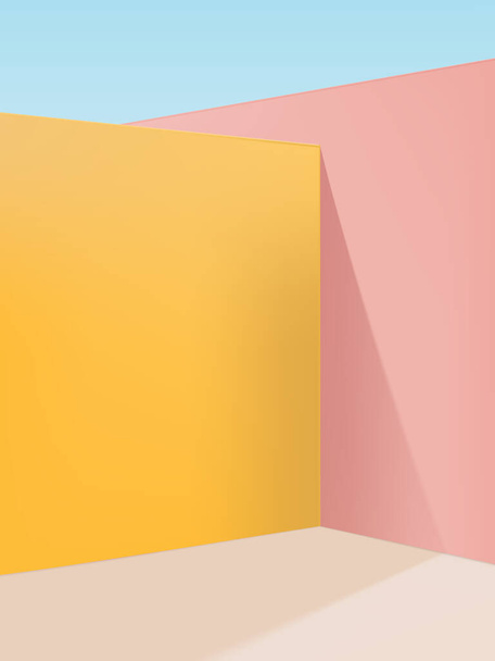 Vector Vibrant Pastel Geometric Studio Shot Corner Background, Pink, Yellow & Beige - Вектор, зображення