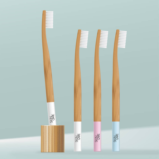 Spazzolino da denti in bambù vettoriale o manico in legno Illustrazione con supporto per spazzolino da denti minimale
. - Vettoriali, immagini