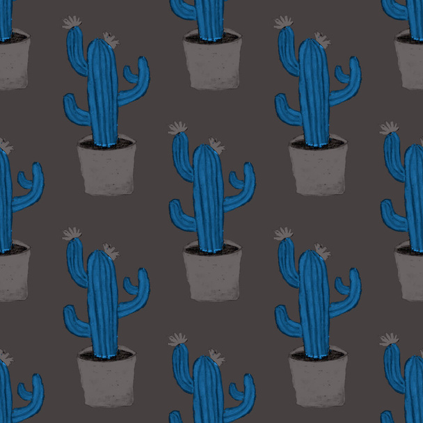 Modello creativo senza cuciture con cactus disegnati a mano in pentole. Stampa botanica brillante. Sfondo decorativo senza cuciture con cactus. Può essere utilizzato per qualsiasi tipo di decorazione
. - Foto, immagini