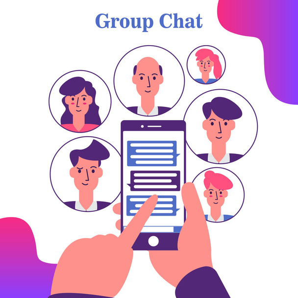 Chat de grupo en la ilustración del vector smartphone
 - Vector, imagen