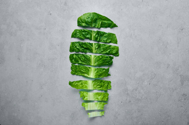 Romaine Lettuce chopped leaf. Background of green salad leaf. Fresh salad greens cutted on the strips. Organic concept backdrop - Photo, Image