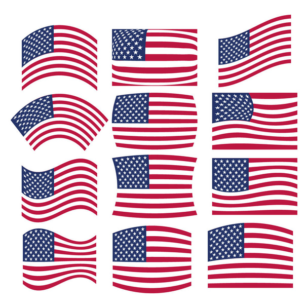 Vektör - Birçok Amerikan bayrağı pankart veya simge kullanımı için farklı stillerde dalgalanıyor. - Vektör, Görsel