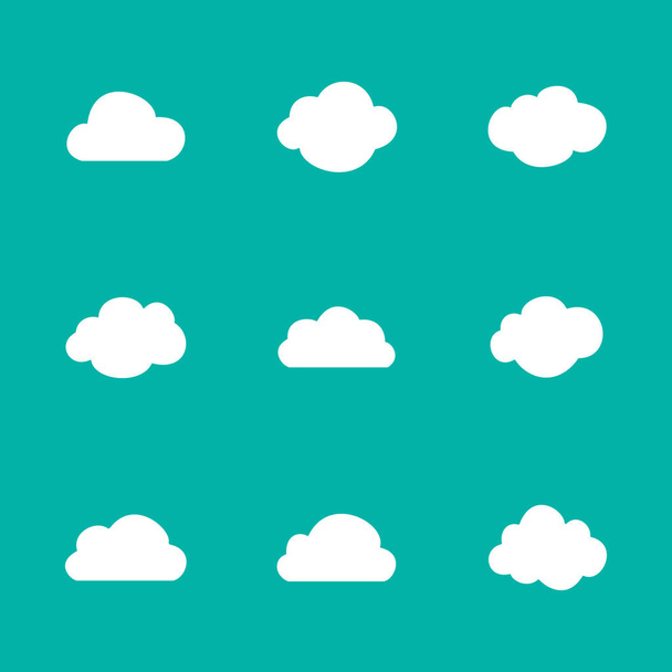 Conjunto de iconos Cloud en estilo plano de moda aislado sobre fondo azul. Símbolo de nube para el diseño de su sitio web, logotipo, aplicación, interfaz de usuario. Ilustración vectorial, EPS10
. - Vector, imagen