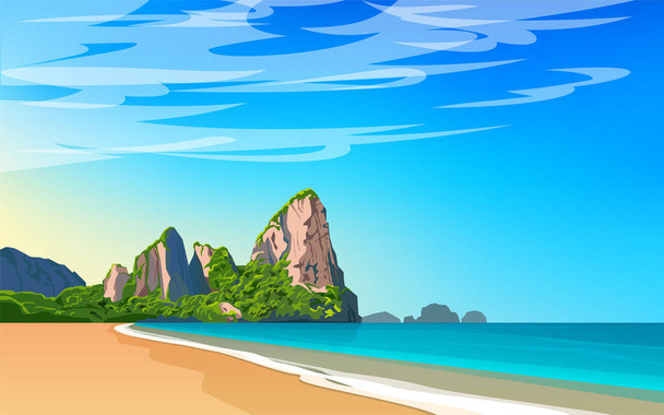 タイ。プーケットの風景。山、ビーチ、海。ベクターイラスト - ベクター画像