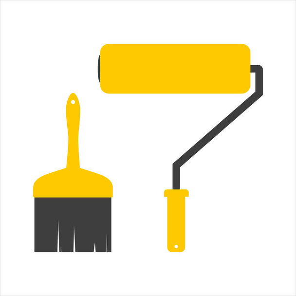 Tools for home renovation. Paint roller and brush. Vector illustration Handmade tools collection - Vector, Image
