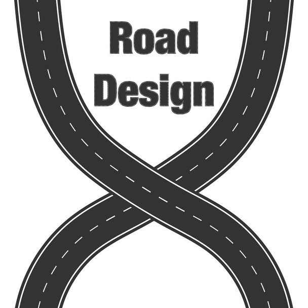 Curved roads icon set. Winding branch of highway, change of direction, geometric roadway design for safe driving. Vector flat style cartoon illustration isolated on white background - Vector, imagen