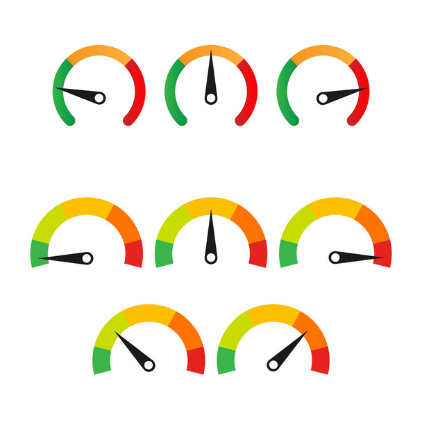 Set of speedometer buttons with one to six fields and additional explanation boxes - Vector, Image