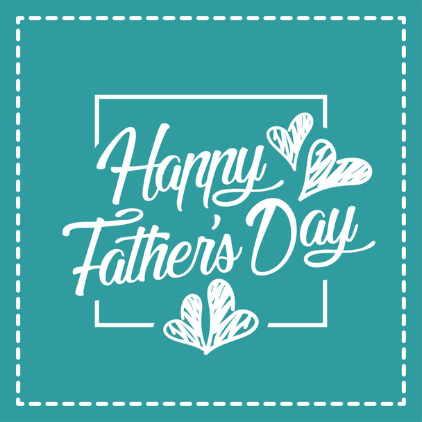Happy Father s Day. Typography design for greeting cards, web banners. Retro styled calligraphy with blue background and frame. Vector Illustration. - Vektör, Görsel