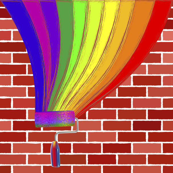 Wall and rainbow paint - Vector, Image