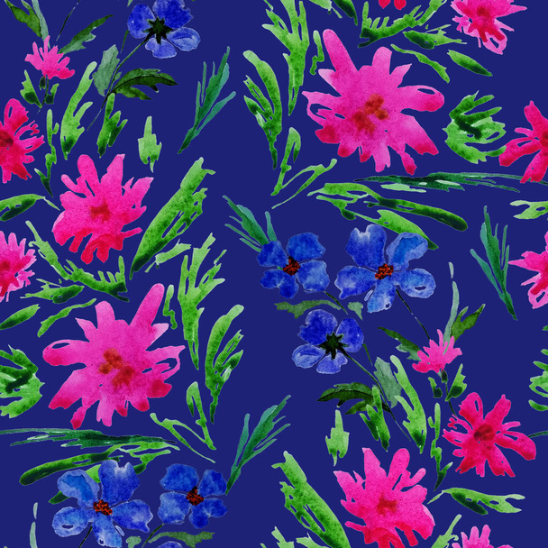 Abstract seamless pattern with watercolor stylized flowers. Romantic summer floral print. Hand drawn. - 写真・画像