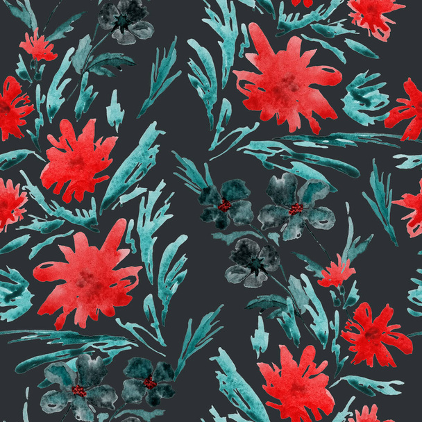 Abstract seamless pattern with watercolor stylized flowers. Romantic summer floral print. Hand drawn. - Фото, зображення