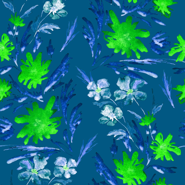 Abstract seamless pattern with watercolor stylized flowers. Romantic summer floral print. Hand drawn. - Foto, imagen