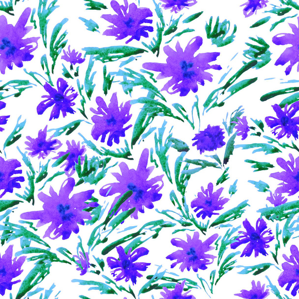 Abstract seamless pattern with stylized watercolor flowers. Romantic summer floral print. Hand drawn. - Foto, afbeelding