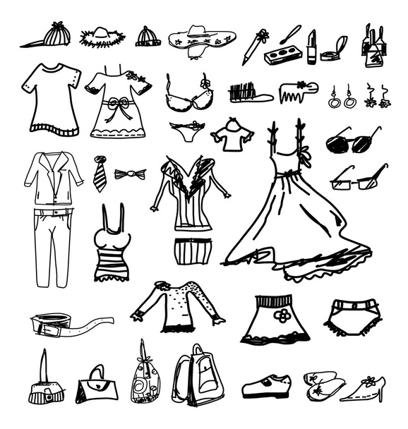 Iconos de moda boceto sobre fondo blanco
 - Vector, imagen