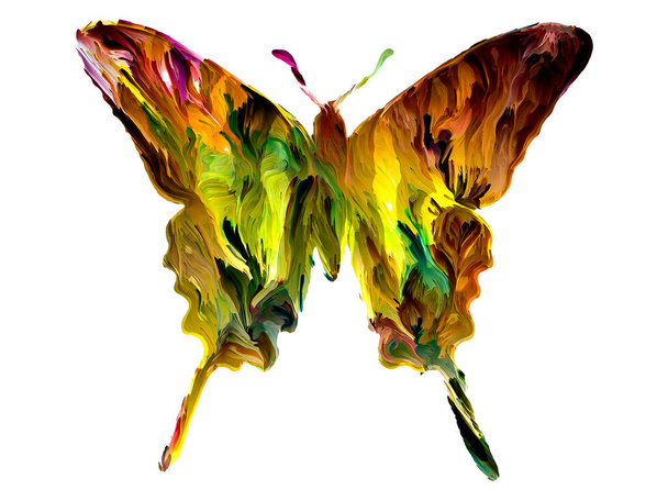Pintura espontánea de mariposas sobre blanco con texturas orgánicas y ricos colores sobre el tema de la naturaleza, el verano, la alegría y el arte
 - Foto, Imagen
