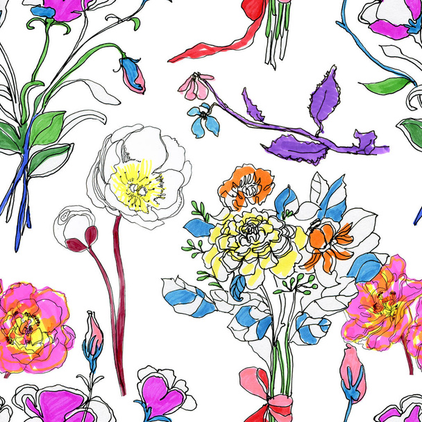 Начерки і кольорові брудні квіти ізольовані на білому тлі
 - Фото, зображення