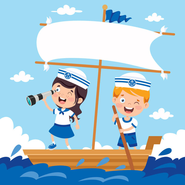 Χαριτωμένα μικρά παιδιά με στολή ναύτη - Διάνυσμα, εικόνα