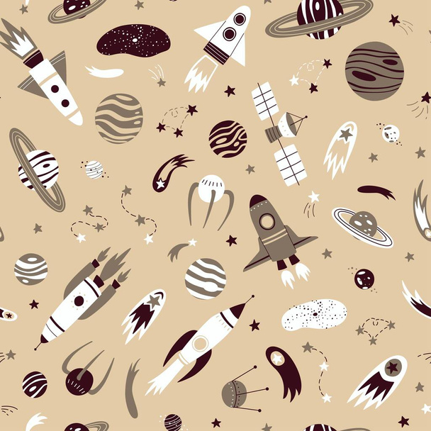 Vector seamless patterns with doodle space element. Colorful seamless background. - Vector, Image