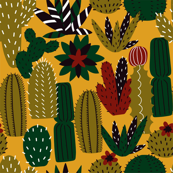 Cactus and succulents seamless pattern. Vector background. - Вектор,изображение
