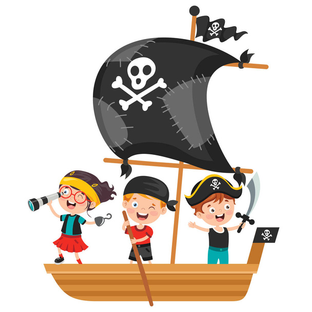Симпатичные маленькие пиратские дети
 - Вектор,изображение