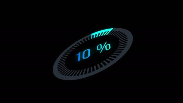 Barra de carregamento de animação. 0-100 %. barra de círculo de brilho.Carregando animação - 0-100% .blue e gradiente verde
 - Filmagem, Vídeo