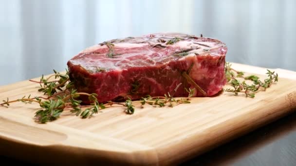 Raw fresh meat steak. Meat for steak. Beef steak. Raw meat.  - Footage, Video