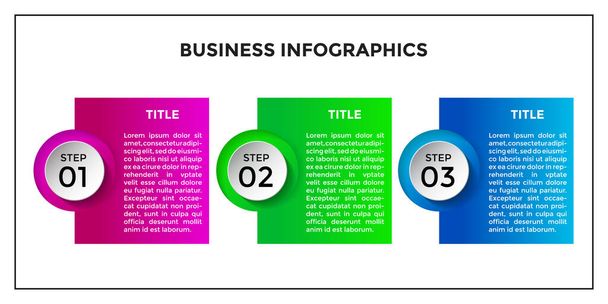 Präsentationsvorlage für Business-Infografiken mit Schritten oder Optionen. Verwendet für Workflow-Layout, Prozessablauf, Diagramme, Geschäftsschritte, Webdesign, Paketoptionen. Vektorillustration. - Vektor, Bild