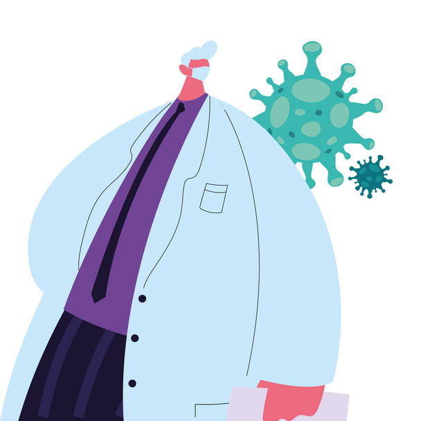 Доктор в маске и халате для предотвращения коронавируса
 - Вектор,изображение