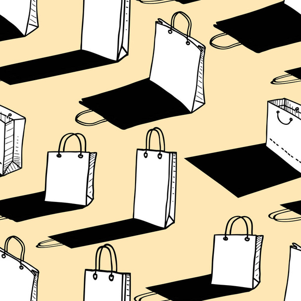 Modello senza cuciture di shopping bag disegnate con ombre
 - Vettoriali, immagini
