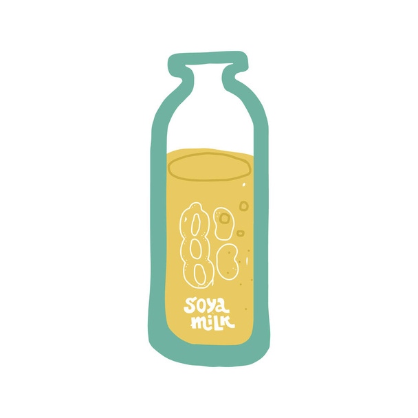 Sójové boby Vegan Milk balení Vektorové logo design šablony s ikonou rostliny v lineárním stylu. Abstraktní emblém pro bio obchod, zdravé potraviny nebo vegetariánskou kavárnu. - Vektor, obrázek