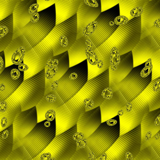 Schattierungen von Gelbgold texturierten Disco Licht Stil Muster auf schwarzem Hintergrund erzeugen viele komplizierte Formen und Designs mit Wassertropfen Effekte - Foto, Bild
