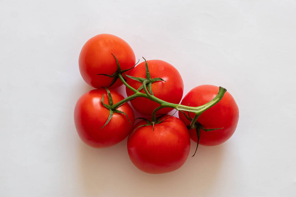 Rote Tomaten auf einem Zweig auf weißem Hintergrund. Rote Tomaten auf weißem Hintergrund - Foto, Bild