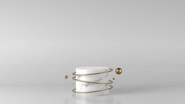 Αφηρημένη Minimal luxury white, gold Marble Cylinder circle box podium σε λευκό φόντο. concept display stage platform showcase, προϊόν, πώληση, banner, παρουσίαση, καλλυντικά. 3D απόδοση - Φωτογραφία, εικόνα