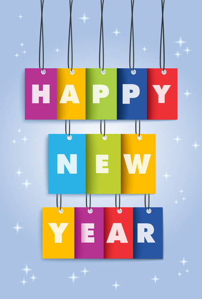 Happy New Year 2014 colors text hanging - Vecteur, image