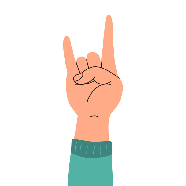 A hand up showing rock sign. Cartoon vector flat illustration isolated on white background. - Vector, Image
