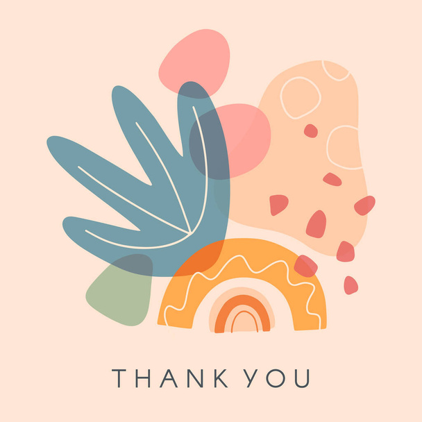 Creative universal artistic card - thank you.Modern vector illustration with hand drawn organic shapes and textures.Trendy contemporary design for prints,flyers,banners,brochures,invitations,covers. - Vektör, Görsel