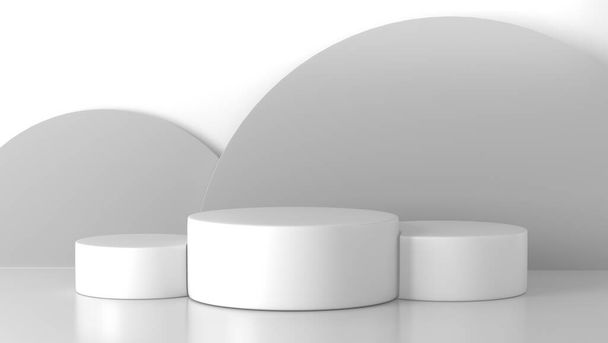 Минимальный роскошный белый дизайн круга цилиндра коробка шестиугольник подиум в белом мраморном бетонном фоне стены. концепт дисплей сцены сцены витрина, продукт, продажа, баннер, косметика. 3D рендеринг
 - Фото, изображение