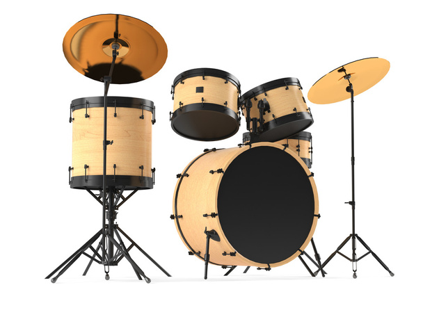 Wooden drums isolated. Black drum kit. - Photo, Image