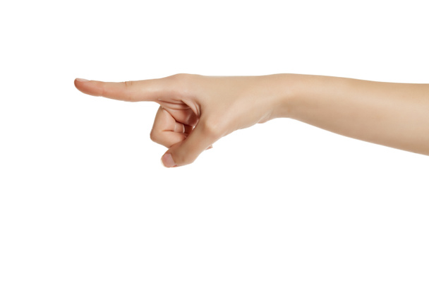 female hand index finger pointing on white background - Photo, Image