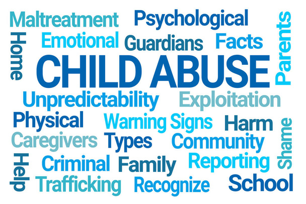Wortwolke über Kindesmissbrauch auf weißem Hintergrund - Foto, Bild