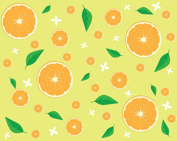 fondo con naranjas cortadas y flores
 - Vector, imagen