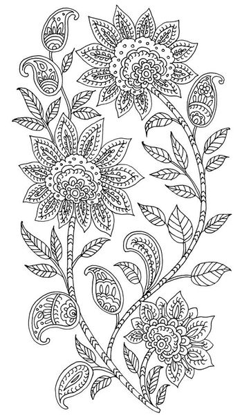 Flores y hojas dibujadas a mano, Estilo Paisley, fondo blanco
 - Foto, imagen