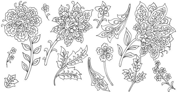 Цветы и листья ручной работы, стиль Пейсли, белый фон
 - Фото, изображение