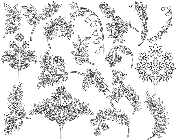 Ručně kreslené květiny a listy, Paisley styl, bílé pozadí - Fotografie, Obrázek