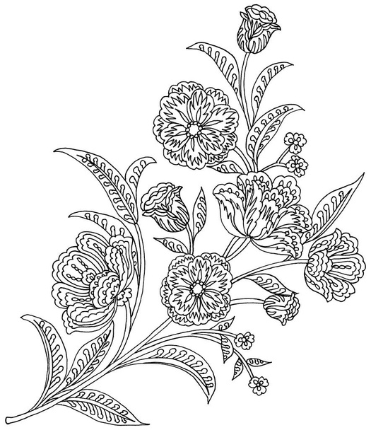 Hand-drawn flowers and leaves, Paisley Style, white background - Photo, Image