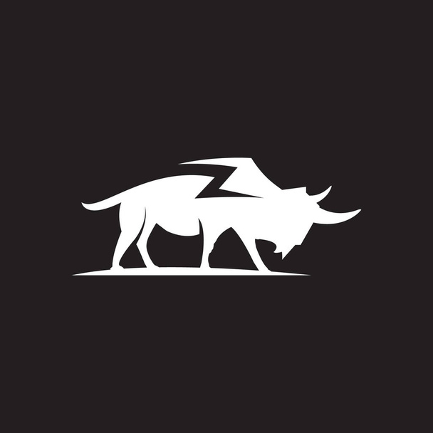 Buffalo silhouette logo with powerful lightning bolt negative space symbol vector template - Вектор,изображение