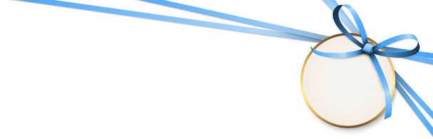 EPS 10 vector illustratie van blauw gekleurd lint strik met hang tag en vrije tekstruimte geïsoleerd op witte achtergrond - Vector, afbeelding